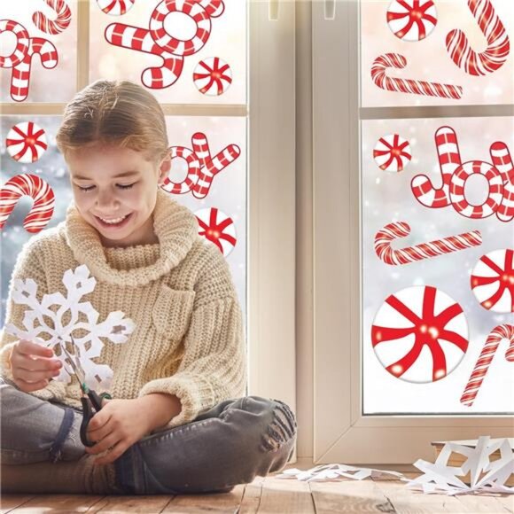 Large Christmas Window Clings Candy Window Decals Merry Christmas Joy Peppermint - Picture 4 of 8